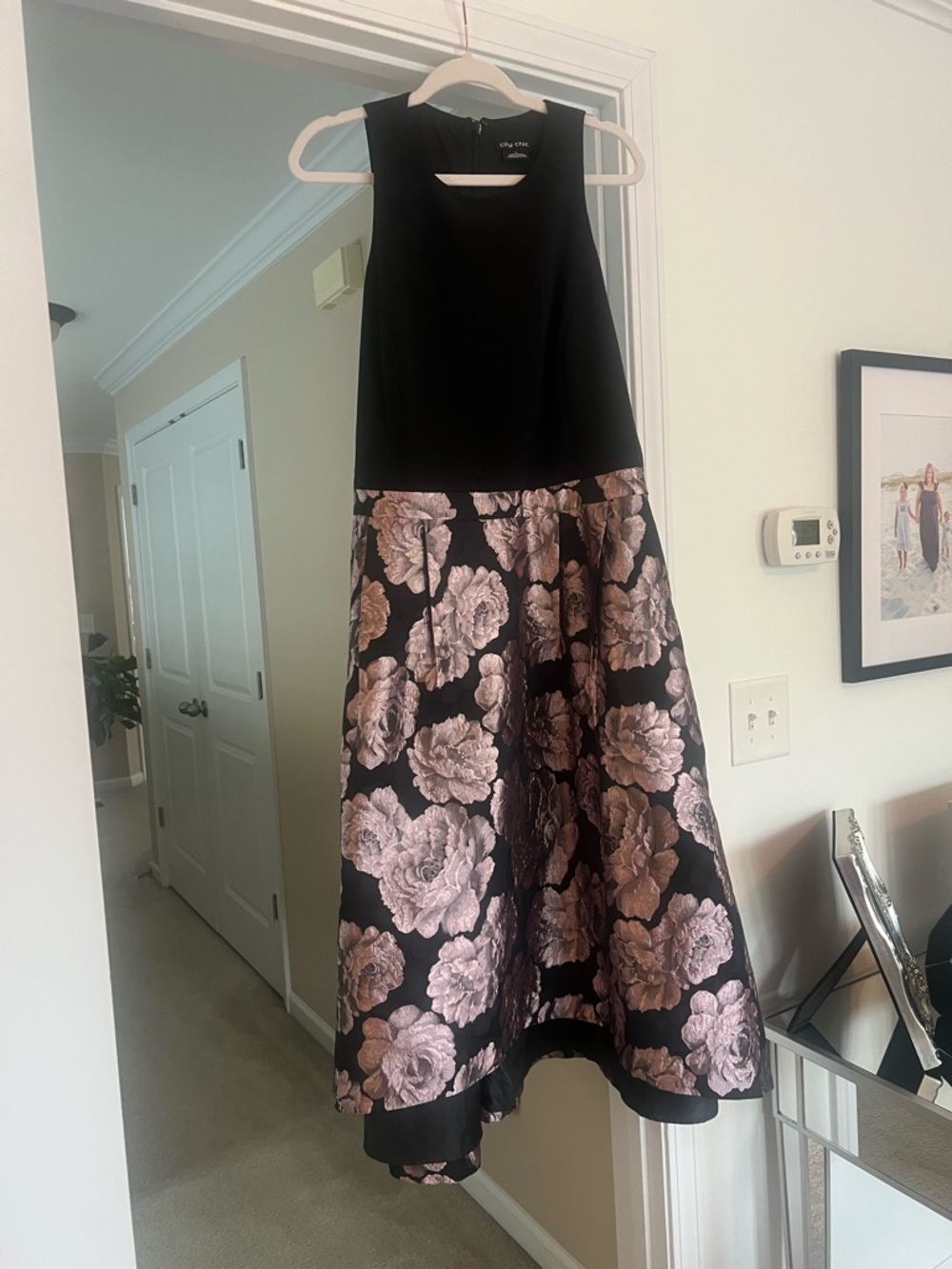 City Chic Black and Rose Gold Floral Midi Dress